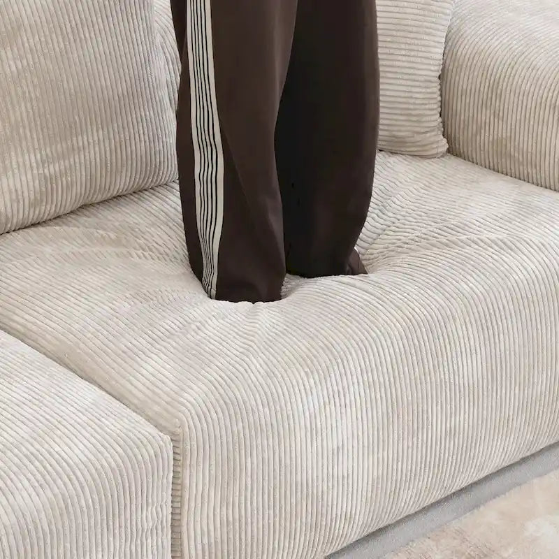 Canapé d'angle modulable en velours côtelé en forme de U, grand format, confortable, avec 5 coussins