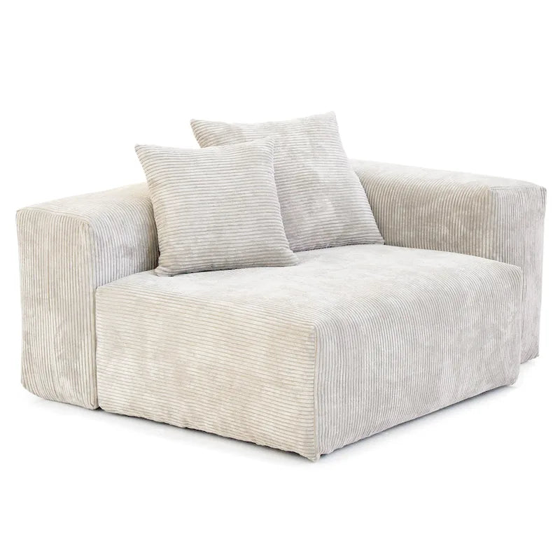 Canapé d'angle modulable en velours côtelé en forme de U, grand format, confortable, avec 5 coussins