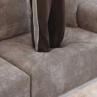 Canapé d'angle modulable en velours côtelé en forme de U, grand format, confortable, avec 5 coussins