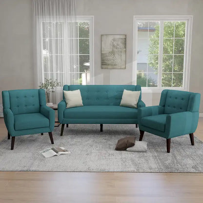 Ensemble fauteuil et causeuse 3 pièces en lin capitonné