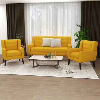 Ensemble fauteuil et causeuse 3 pièces en lin capitonné