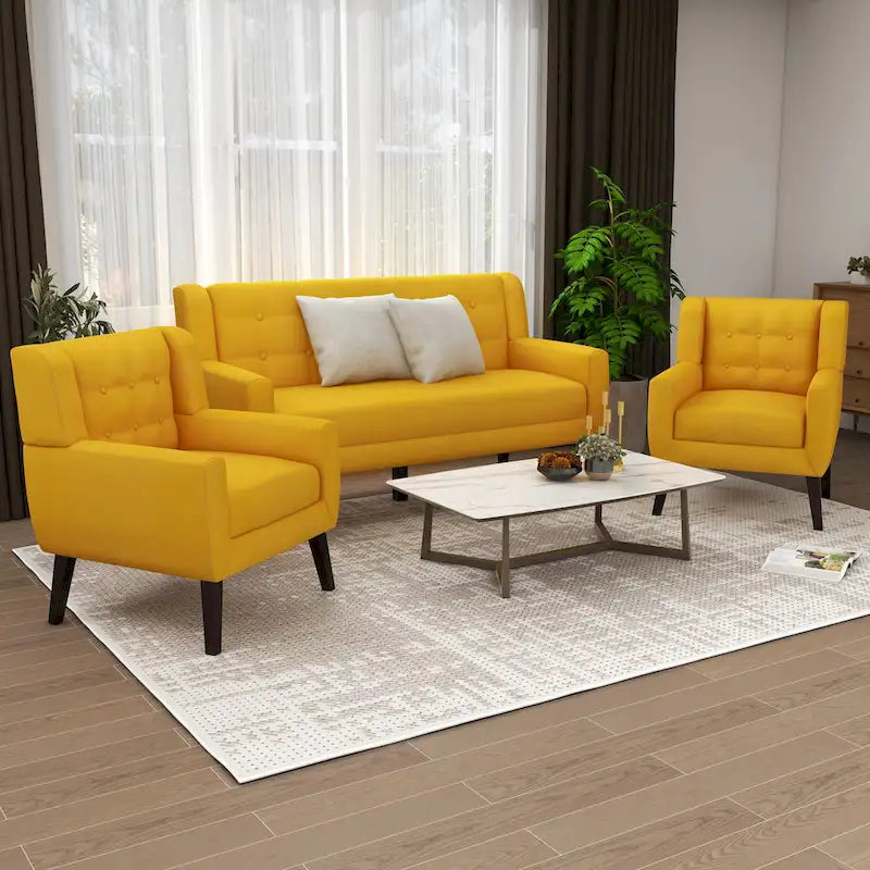 Ensemble fauteuil et causeuse 3 pièces en lin capitonné