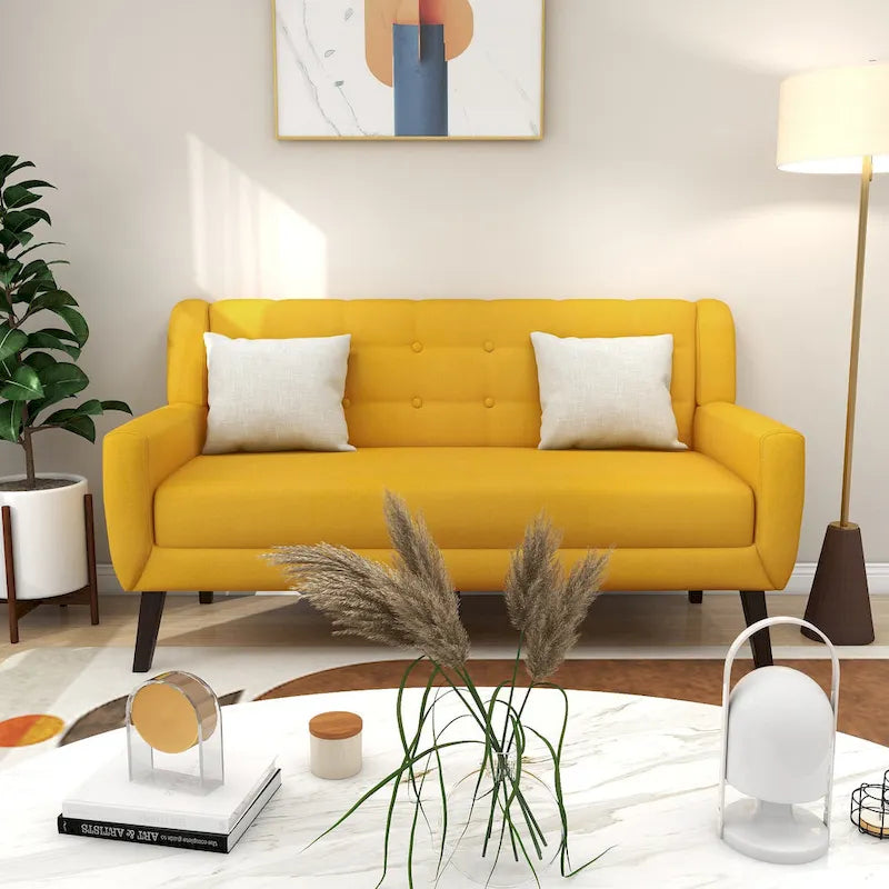 Ensemble fauteuil et causeuse 3 pièces en lin capitonné
