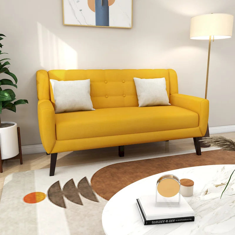Ensemble fauteuil et causeuse 3 pièces en lin capitonné