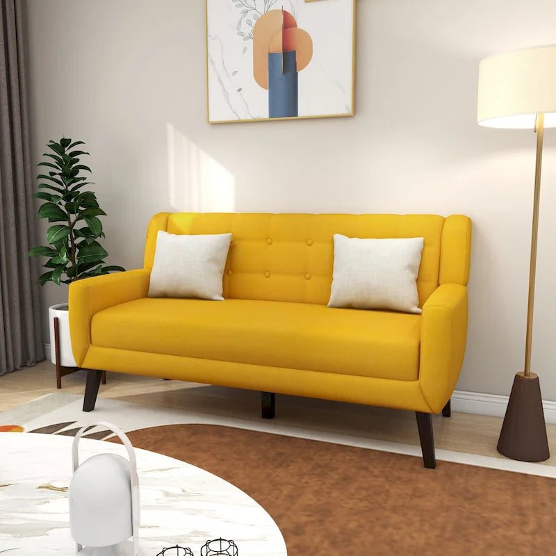 Ensemble fauteuil et causeuse 3 pièces en lin capitonné