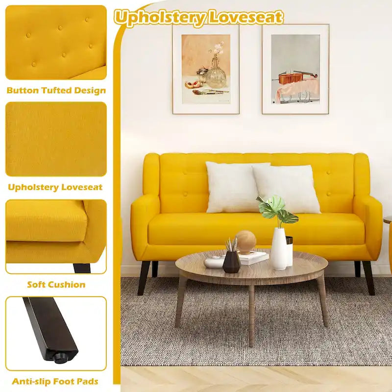Ensemble fauteuil et causeuse 3 pièces en lin capitonné