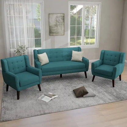 Ensemble fauteuil et causeuse 3 pièces en lin capitonné