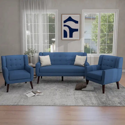 Ensemble fauteuil et causeuse 3 pièces en lin capitonné