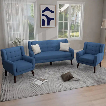 Ensemble fauteuil et causeuse 3 pièces en lin capitonné
