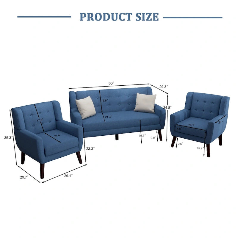 Ensemble fauteuil et causeuse 3 pièces en lin capitonné