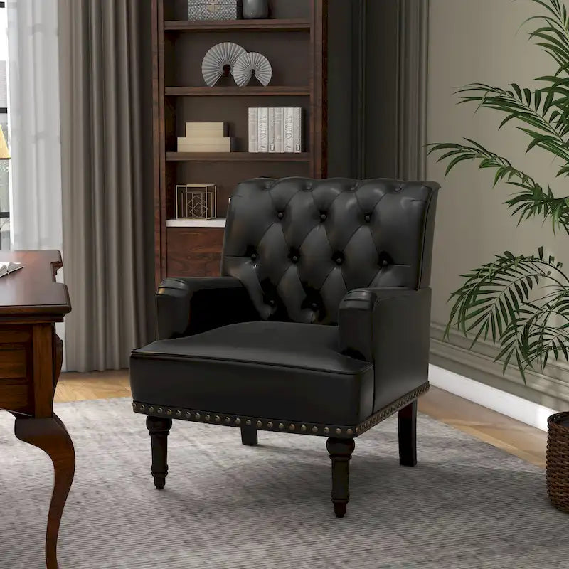 Fauteuil d'appoint de salon en cuir PU avec dossier capitonné
