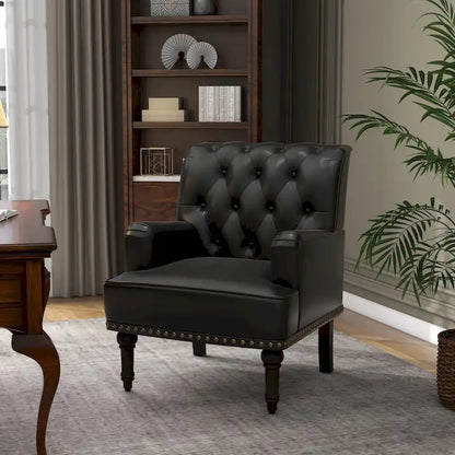 Fauteuil d'appoint de salon en cuir PU avec dossier capitonné