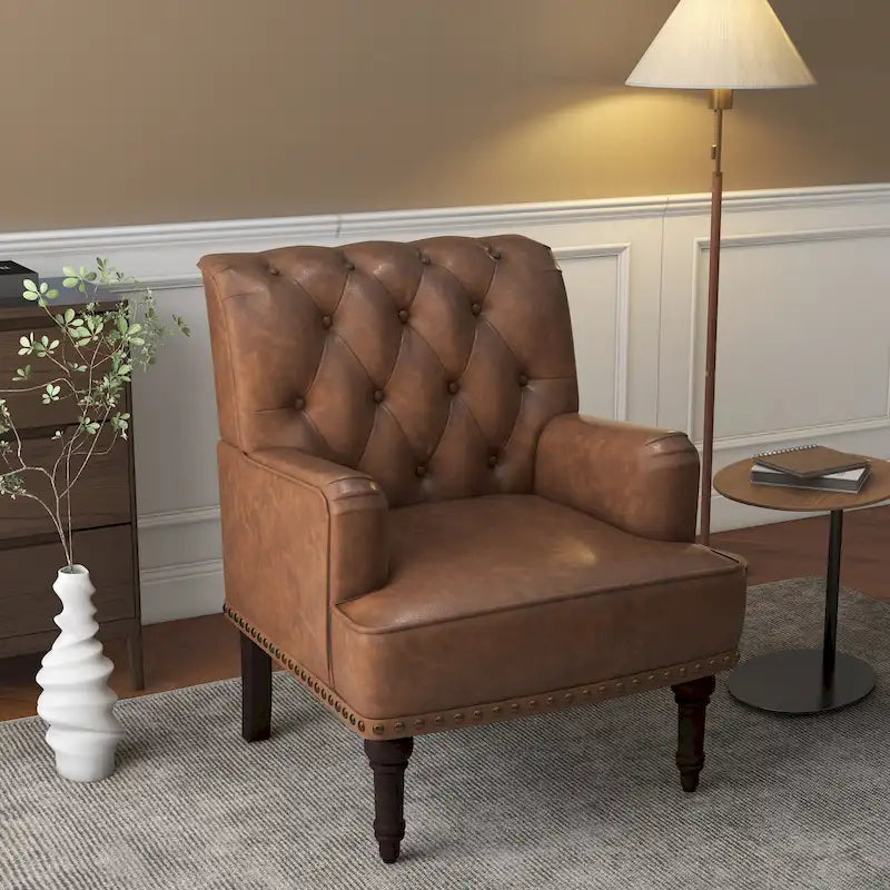 Fauteuil d'appoint de salon en cuir PU avec dossier capitonné