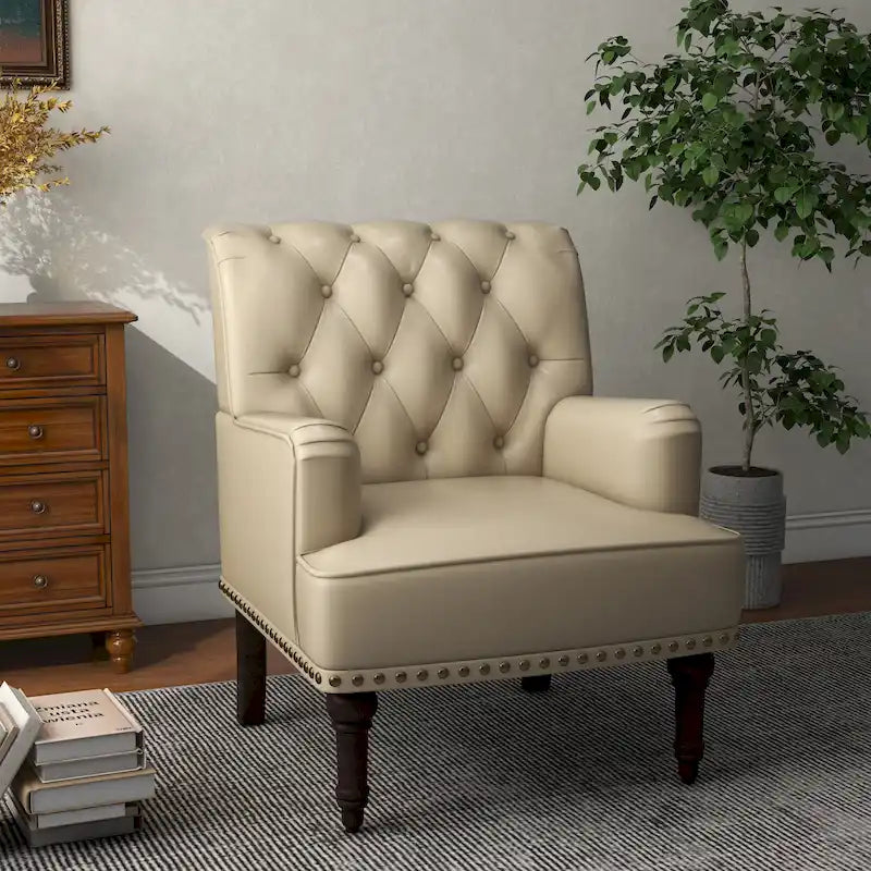 Fauteuil d'appoint de salon en cuir PU avec dossier capitonné