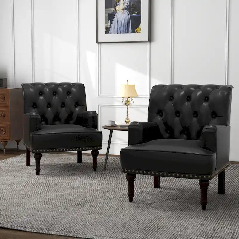 Fauteuil d'appoint de salon en cuir PU avec dossier capitonné