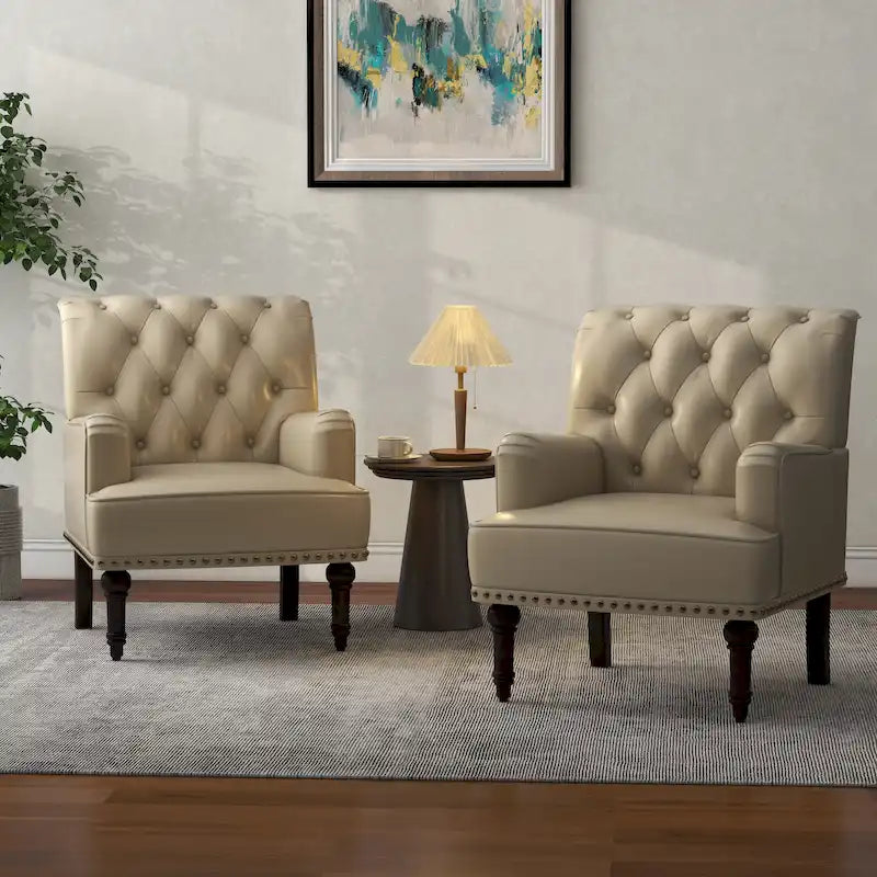 Fauteuil d'appoint de salon en cuir PU avec dossier capitonné