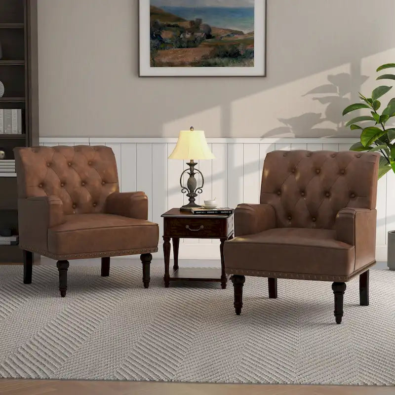 Fauteuil d'appoint de salon en cuir PU avec dossier capitonné