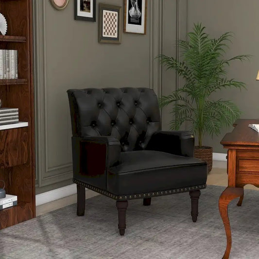 Fauteuil d'appoint de salon en cuir PU avec dossier capitonné