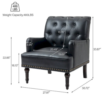 Fauteuil d'appoint de salon en cuir PU avec dossier capitonné