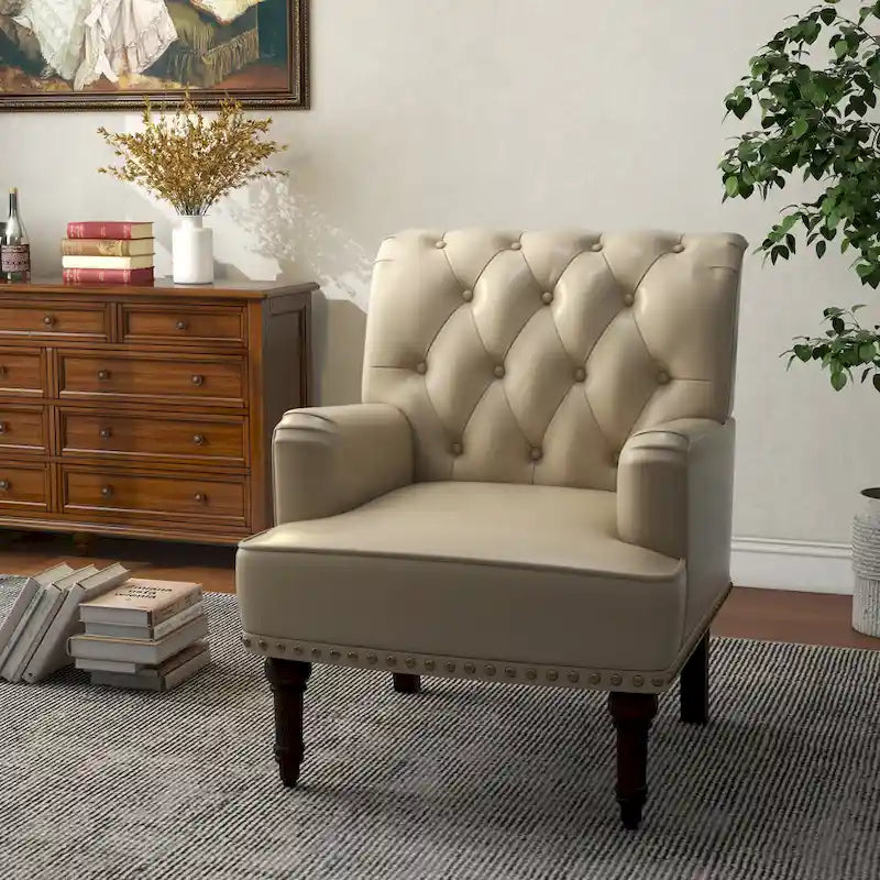 Fauteuil d'appoint de salon en cuir PU avec dossier capitonné