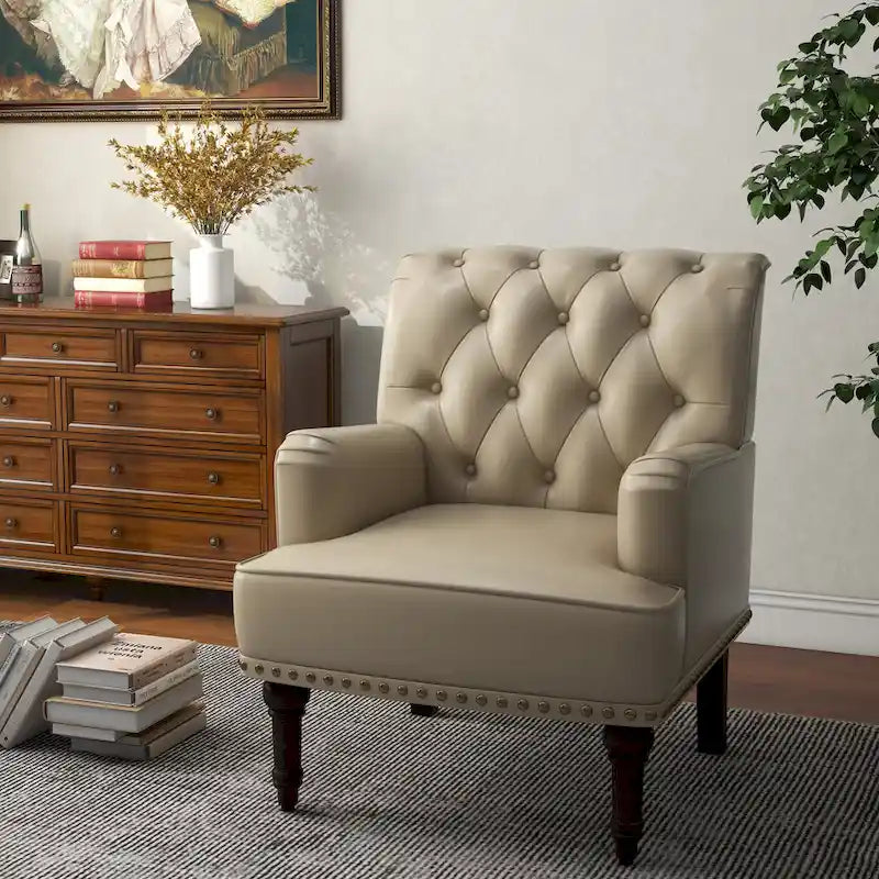 Fauteuil d'appoint de salon en cuir PU avec dossier capitonné