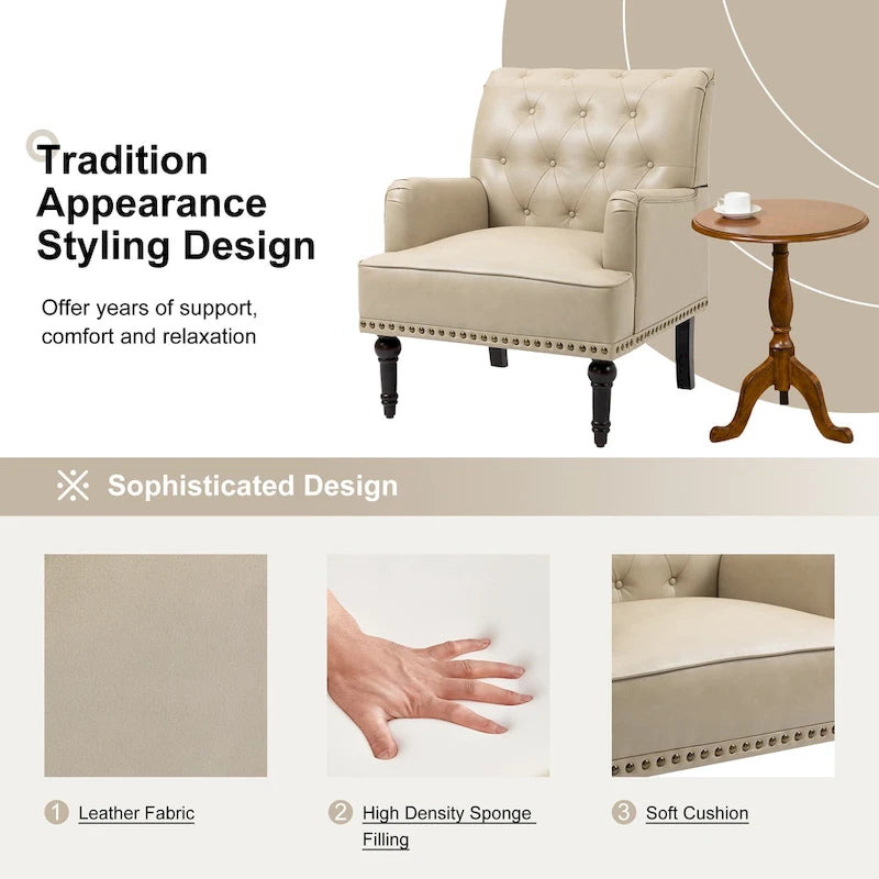 Fauteuil d'appoint de salon en cuir PU avec dossier capitonné