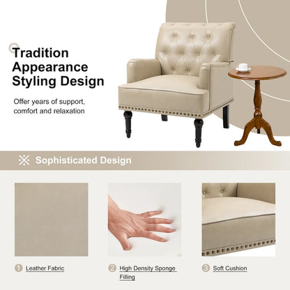 Fauteuil d'appoint de salon en cuir PU avec dossier capitonné