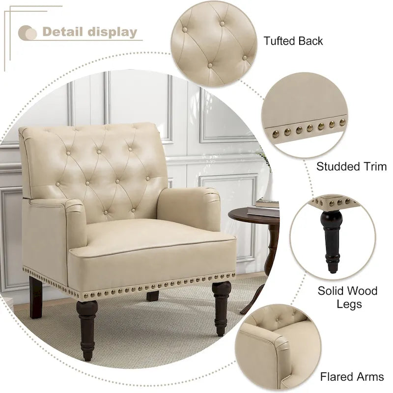 Fauteuil d'appoint de salon en cuir PU avec dossier capitonné