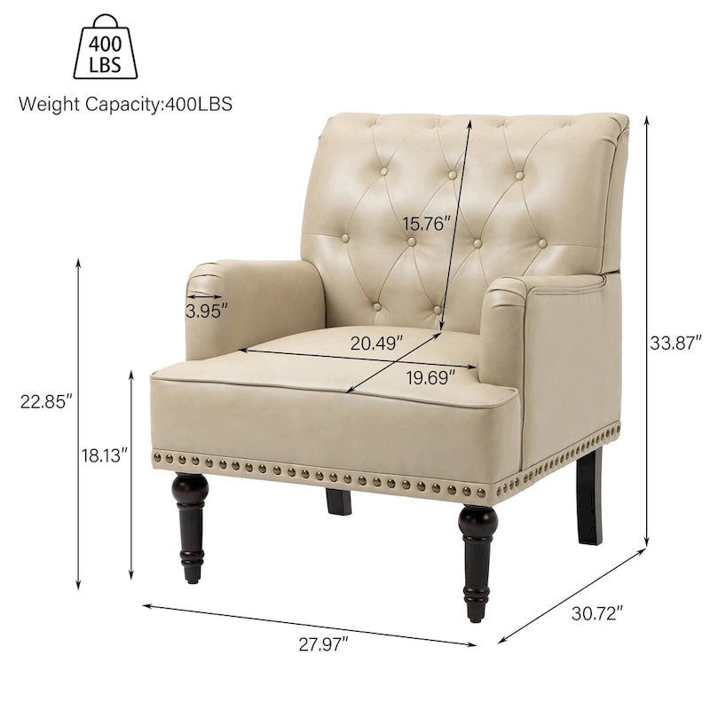 Fauteuil d'appoint de salon en cuir PU avec dossier capitonné