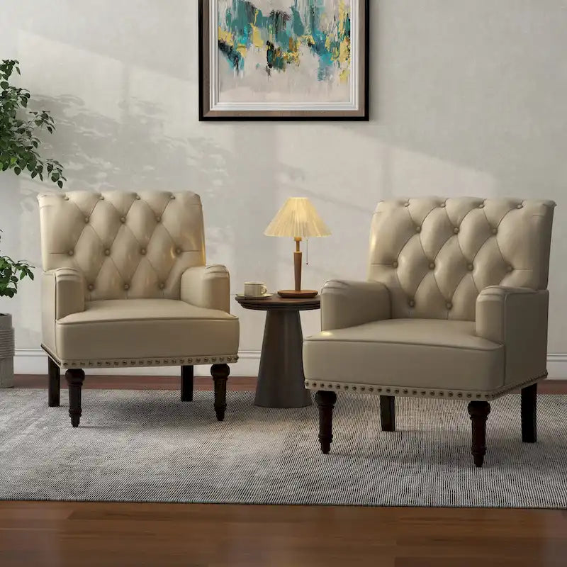 Fauteuil d'appoint de salon en cuir PU avec dossier capitonné