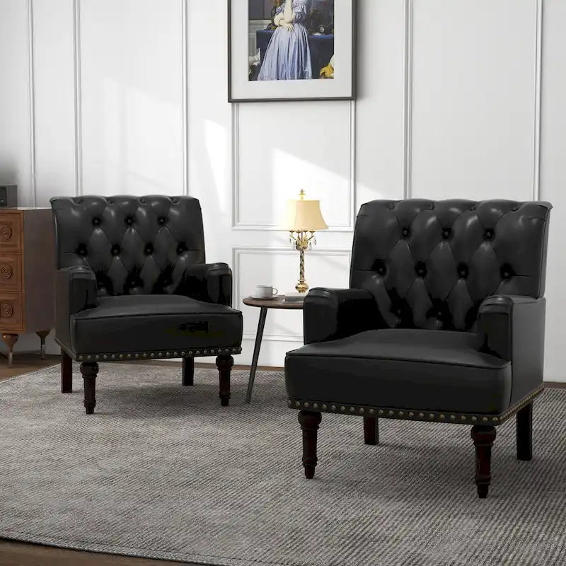 Fauteuil d'appoint de salon en cuir PU avec dossier capitonné
