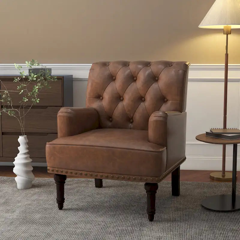 Fauteuil d'appoint de salon en cuir PU avec dossier capitonné