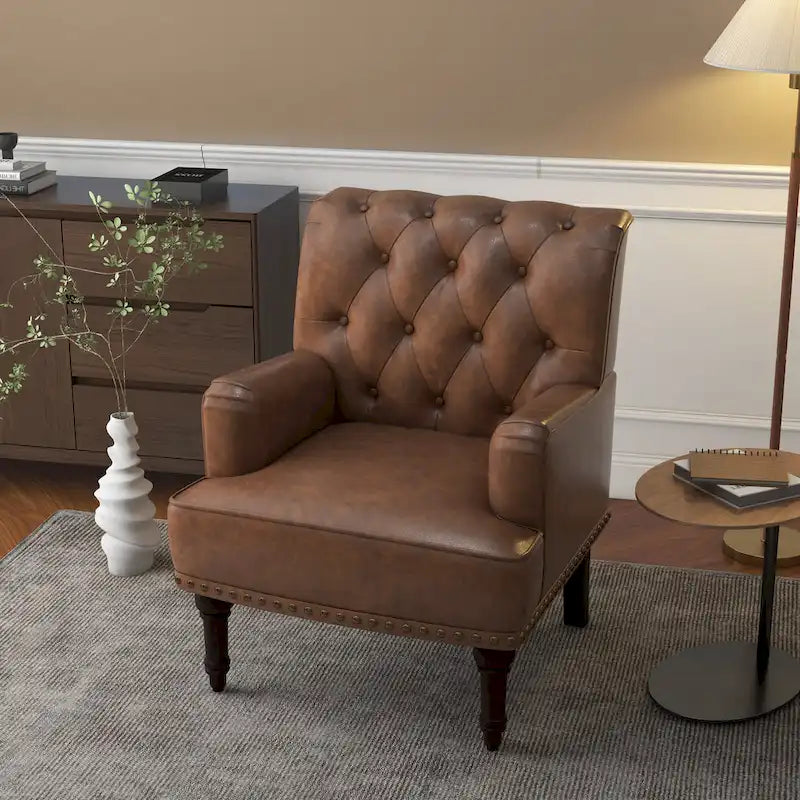 Fauteuil d'appoint de salon en cuir PU avec dossier capitonné