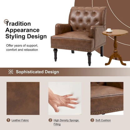 Fauteuil d'appoint de salon en cuir PU avec dossier capitonné