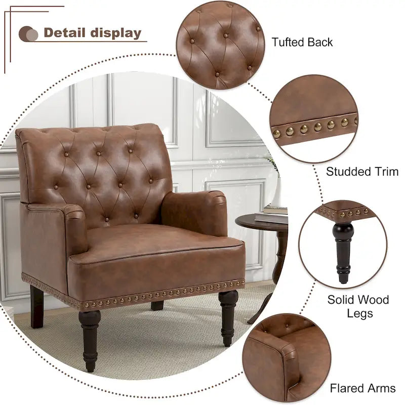 Fauteuil d'appoint de salon en cuir PU avec dossier capitonné