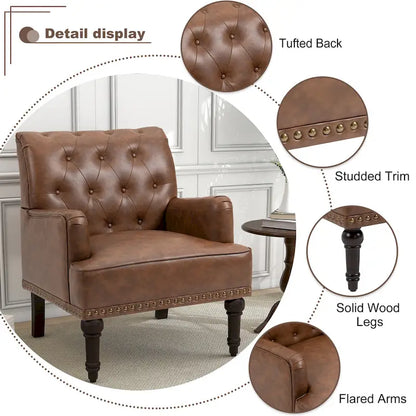 Fauteuil d'appoint de salon en cuir PU avec dossier capitonné