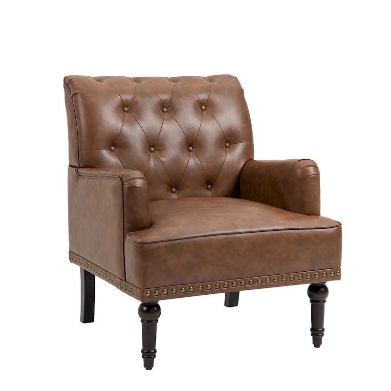Fauteuil d'appoint de salon en cuir PU avec dossier capitonné