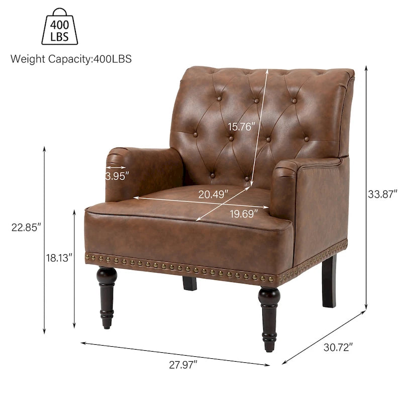 Fauteuil d'appoint de salon en cuir PU avec dossier capitonné