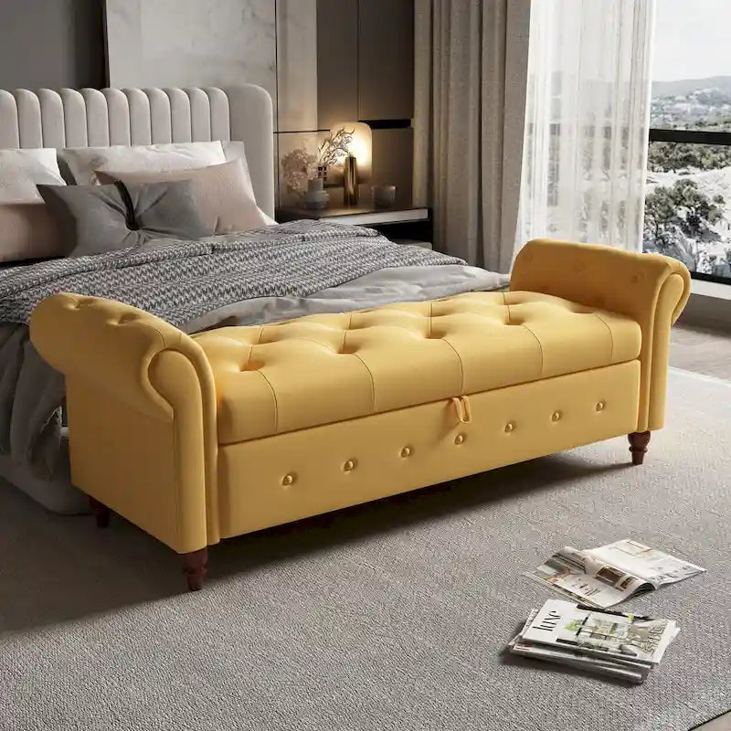 Banc de lit en tissu 63 avec rangement