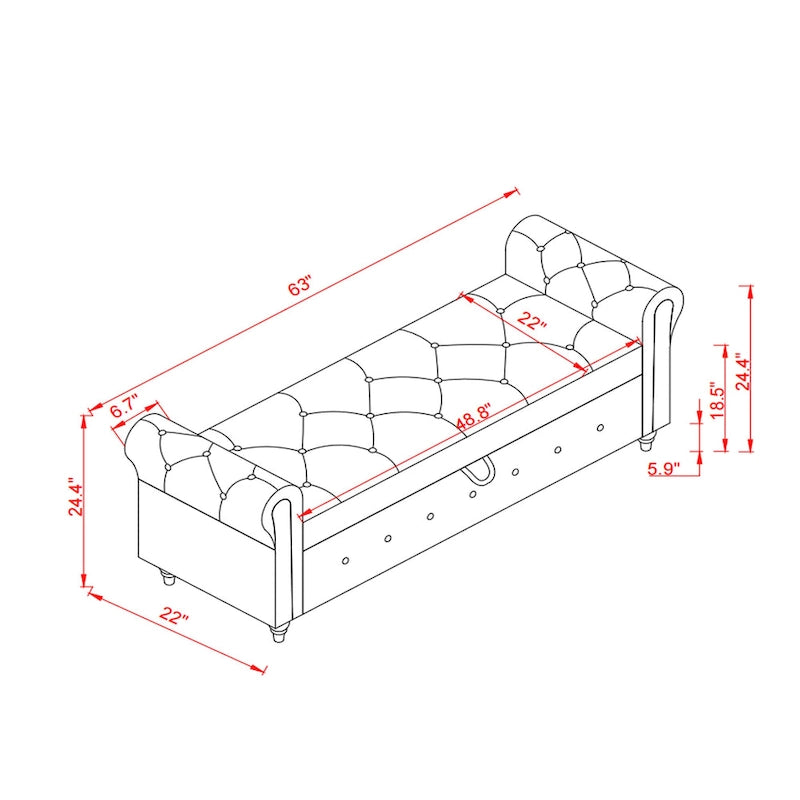 Banc de lit en tissu 63 avec rangement