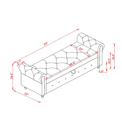 Banc de lit en tissu 63 avec rangement