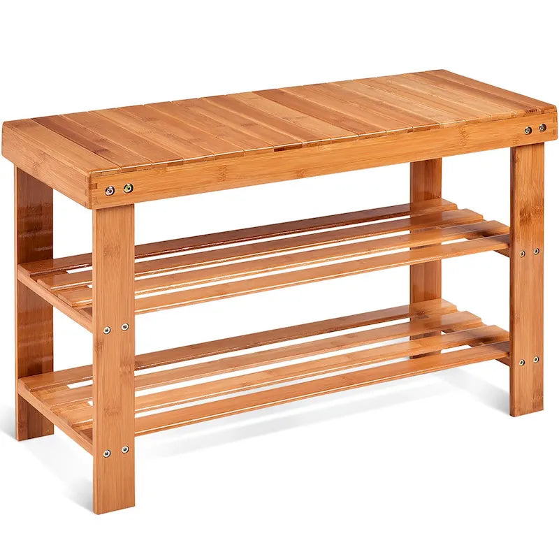Banc porte-chaussures en bambou à 3 niveaux, étagère de rangement