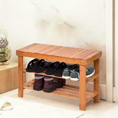 Banc porte-chaussures en bambou à 3 niveaux, étagère de rangement