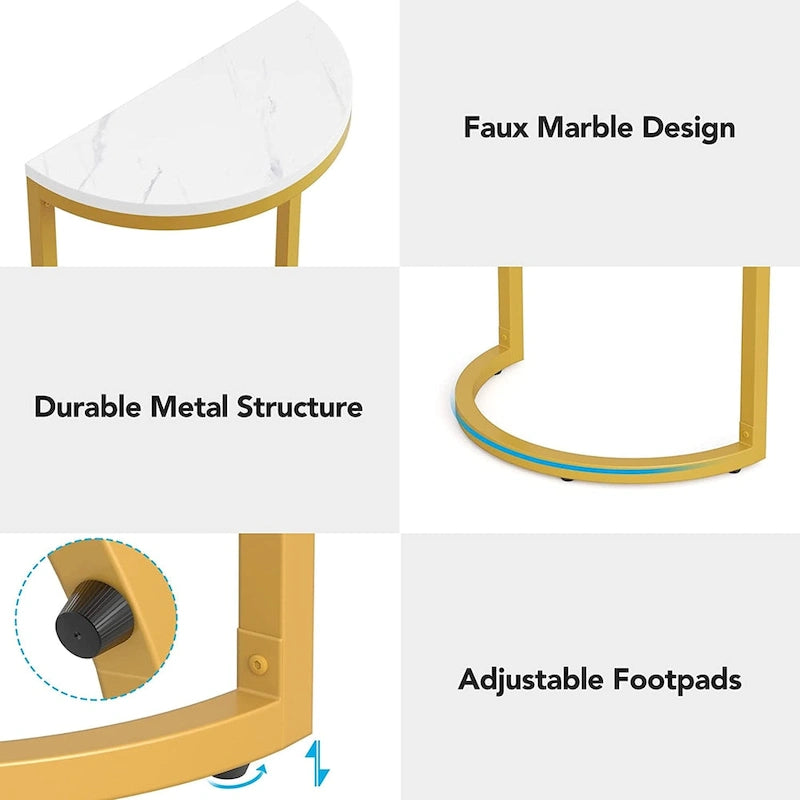 Table d'appoint demi-ronde, table d'appoint étroite, table fine en forme de C pour canapé