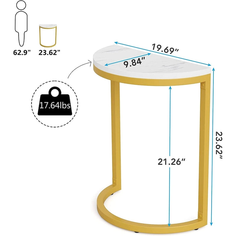 Table d'appoint demi-ronde, table d'appoint étroite, table fine en forme de C pour canapé