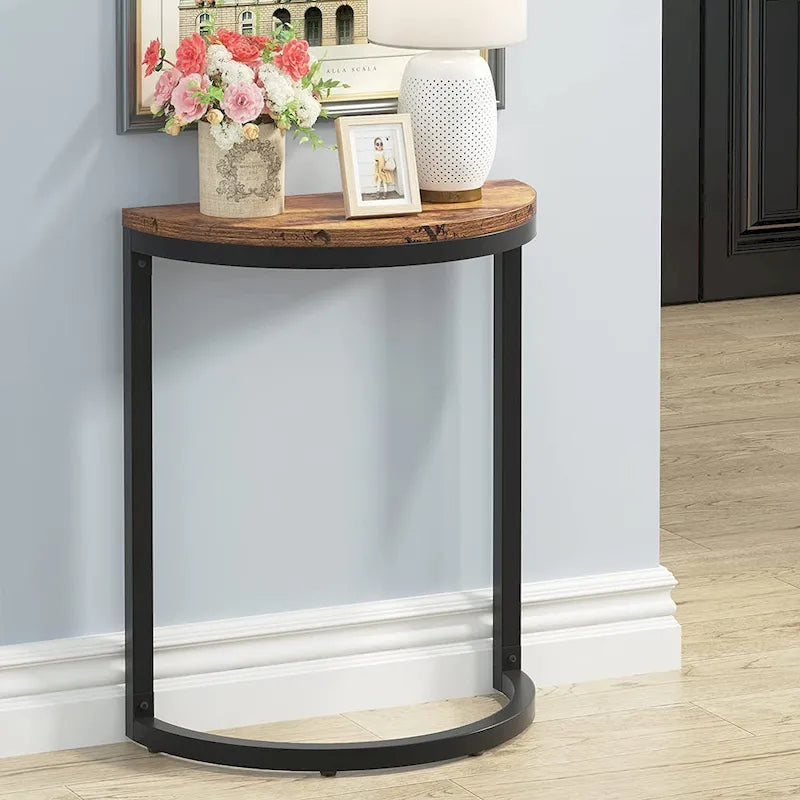 Table d'appoint demi-ronde, table d'appoint étroite, table fine en forme de C pour canapé