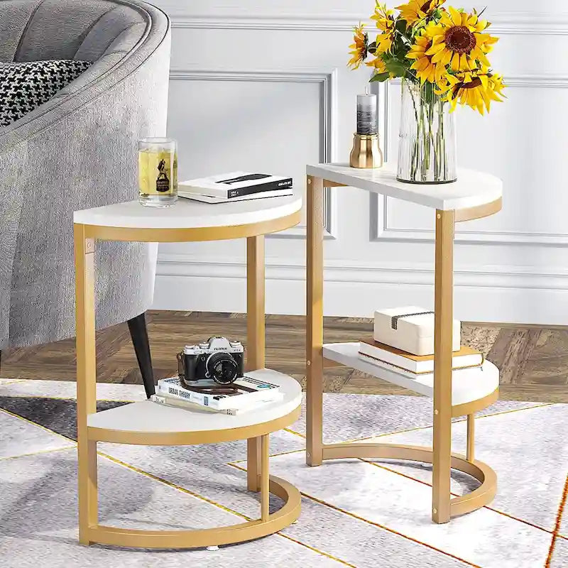Table d'appoint demi-ronde, table d'appoint étroite, table fine en forme de C pour canapé
