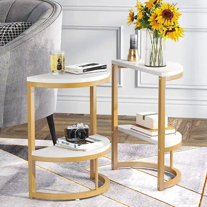 Table d'appoint demi-ronde, table d'appoint étroite, table fine en forme de C pour canapé