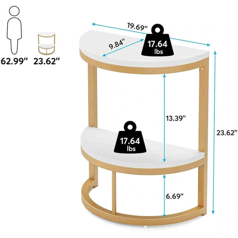 Table d'appoint demi-ronde, table d'appoint étroite, table fine en forme de C pour canapé