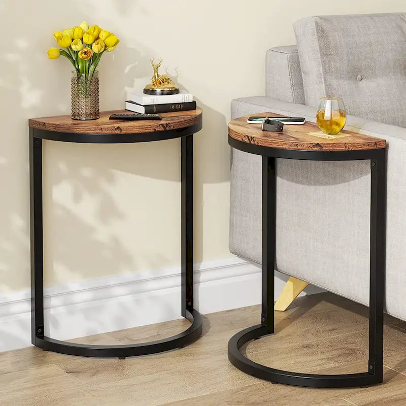 Table d'appoint demi-ronde, table d'appoint étroite, table fine en forme de C pour canapé